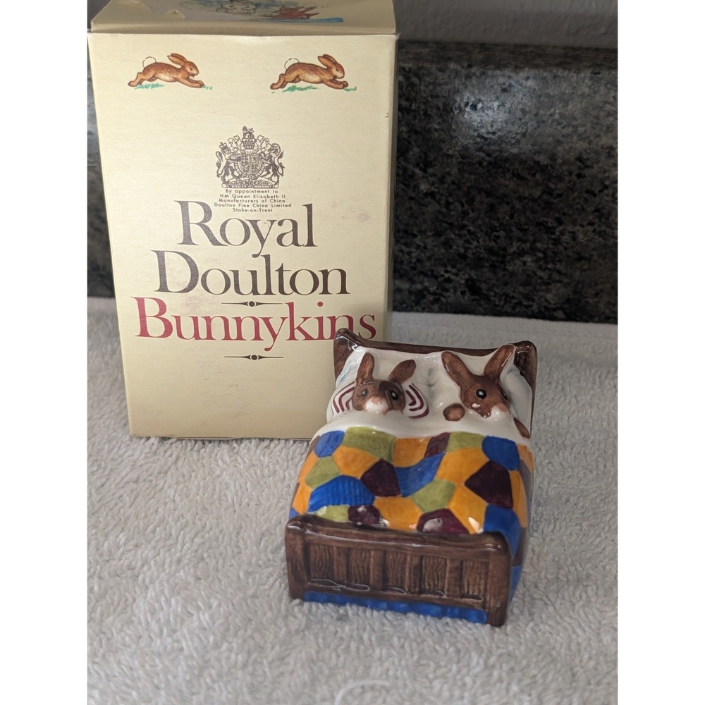 Royal Doulton Bunnykins Sleepytime Figurine DB15 Vintage England Rabbits in Bed